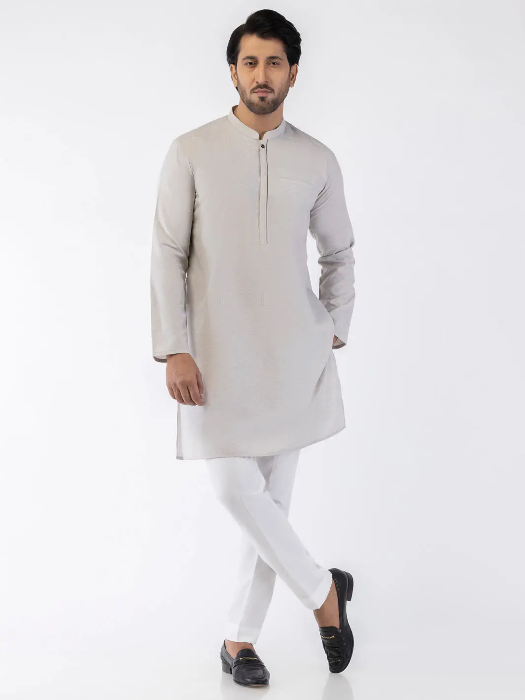 Light Grey Blended Kurta - Al-K-1218 1
