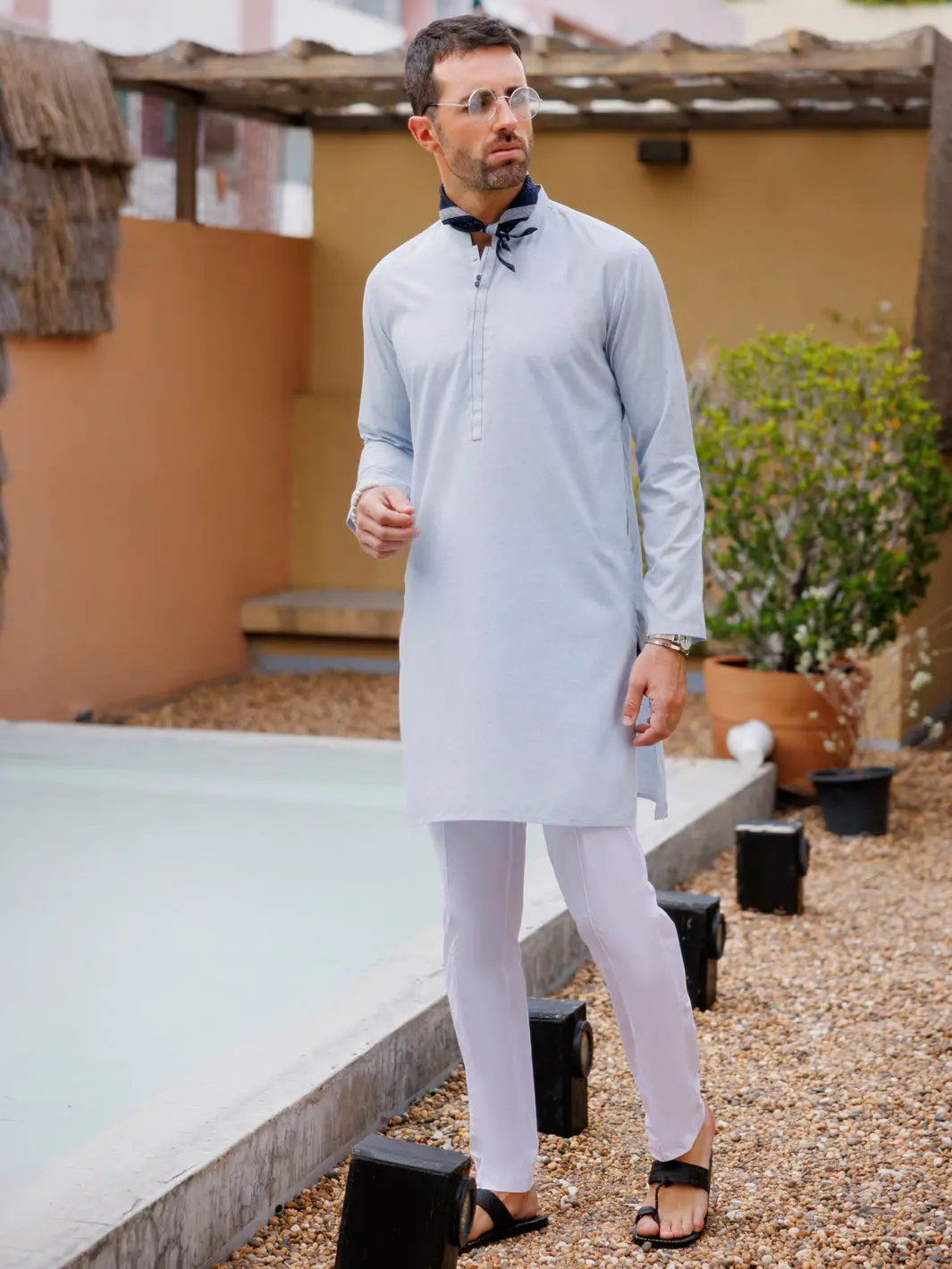 Sky Blue Blended Kurta - Al-K-1221 1