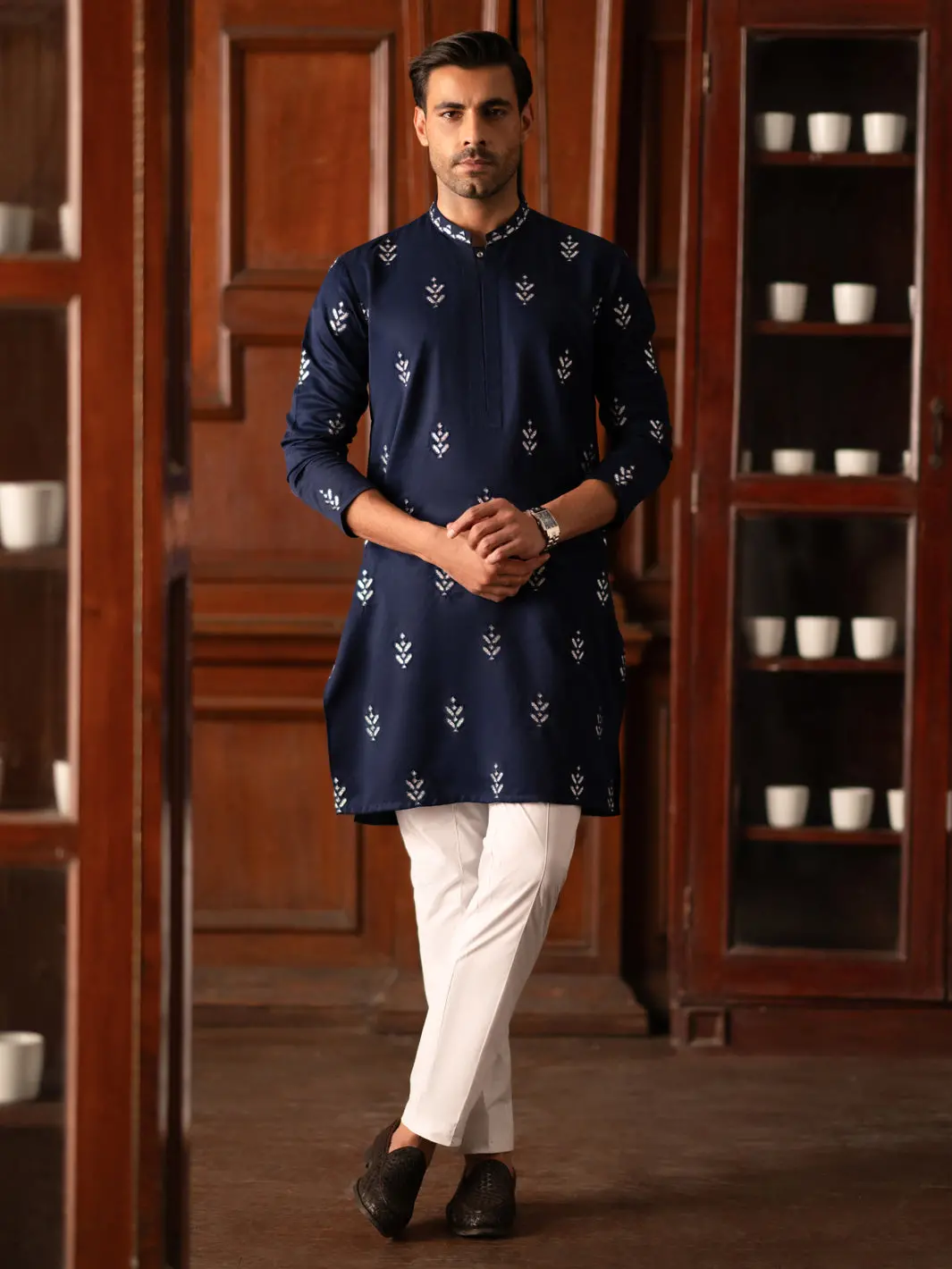 Navy Blue Blended Kurta - Al-K-1160B 1
