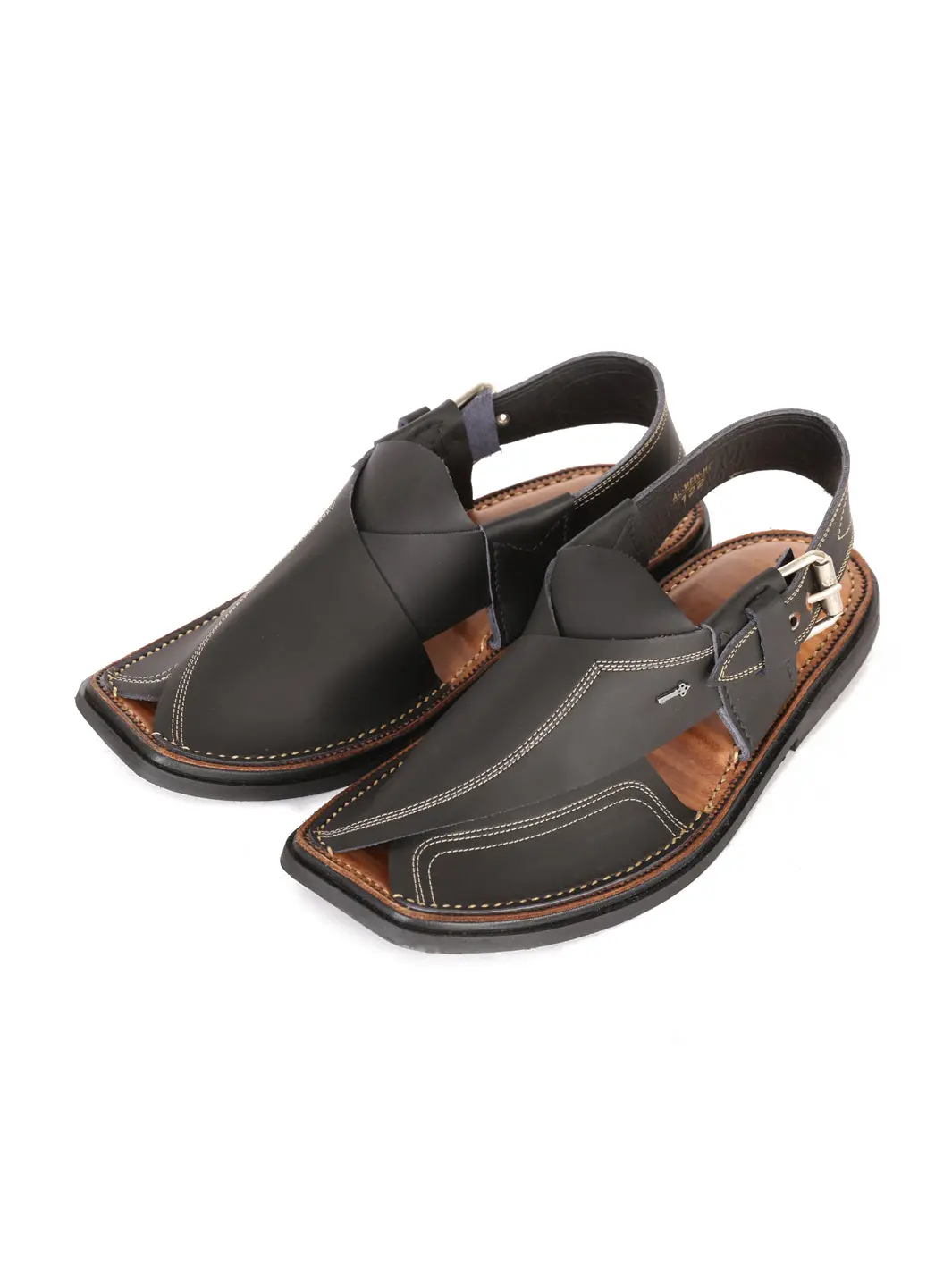Black Leather Peshawari Chappal - Al-Mfw-Hc-122 1