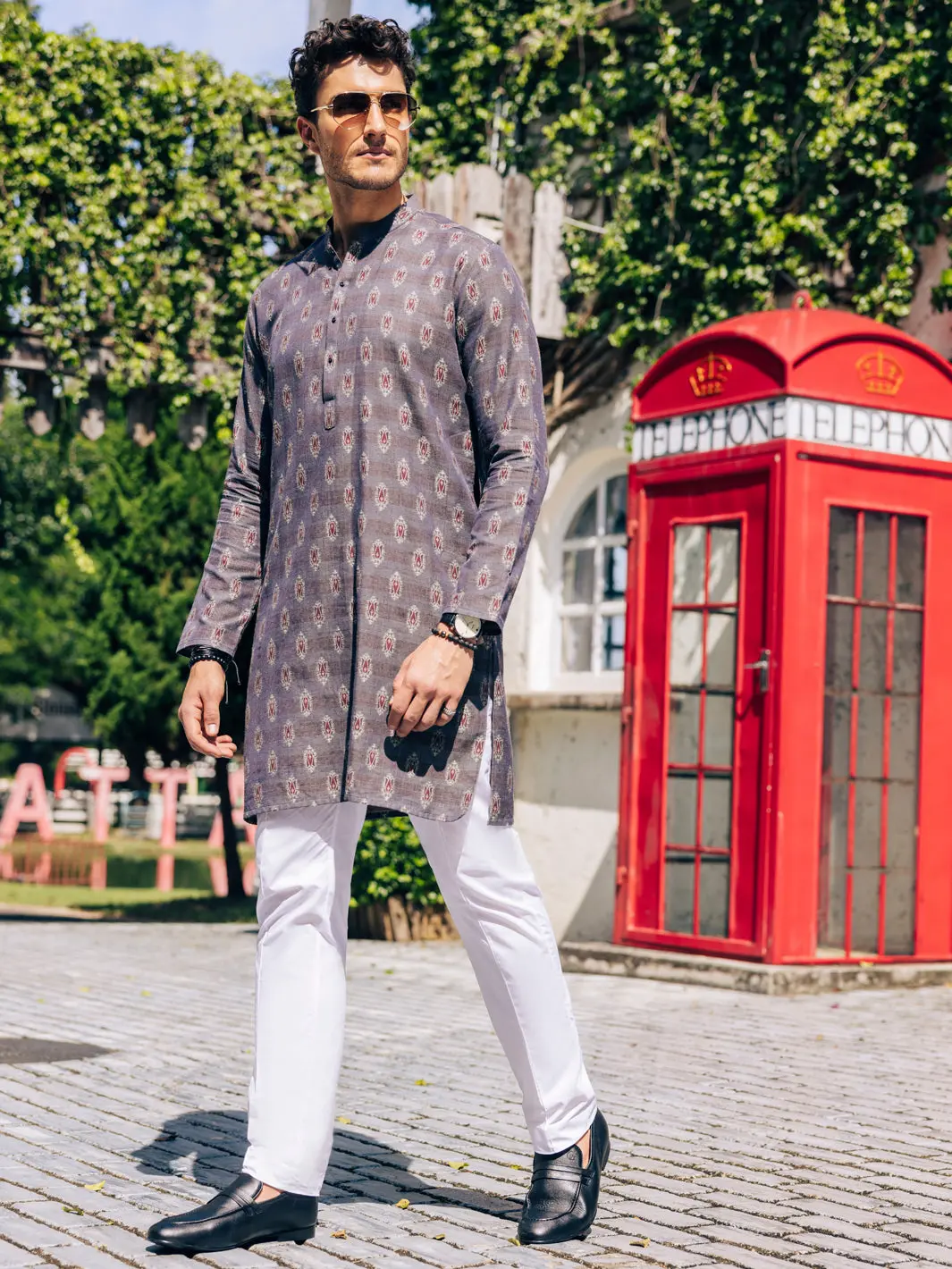 Grey Cotton Kurta - Al-K-1236B 1