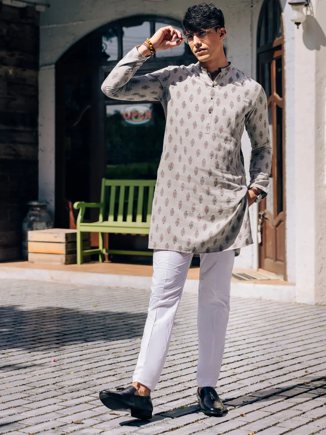 Light Grey Cotton Kurta - Al-K-1236A 1
