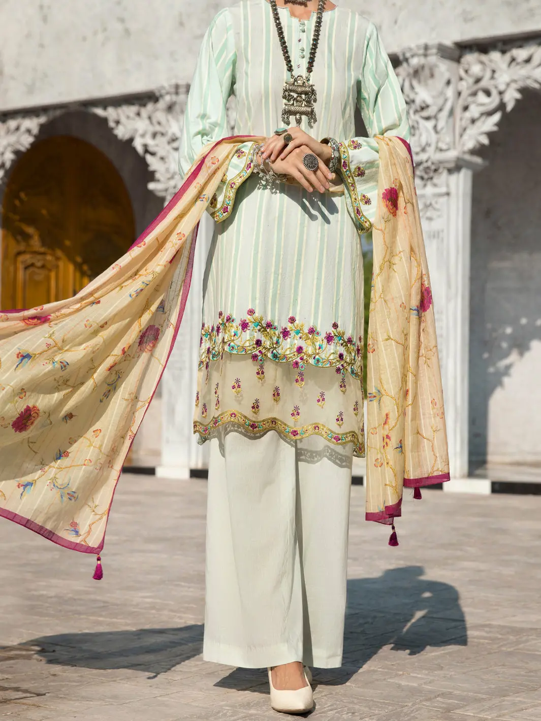 Mint Green Self-Jacquard 3Pc Stitched - Alp-3Ps-1255 1