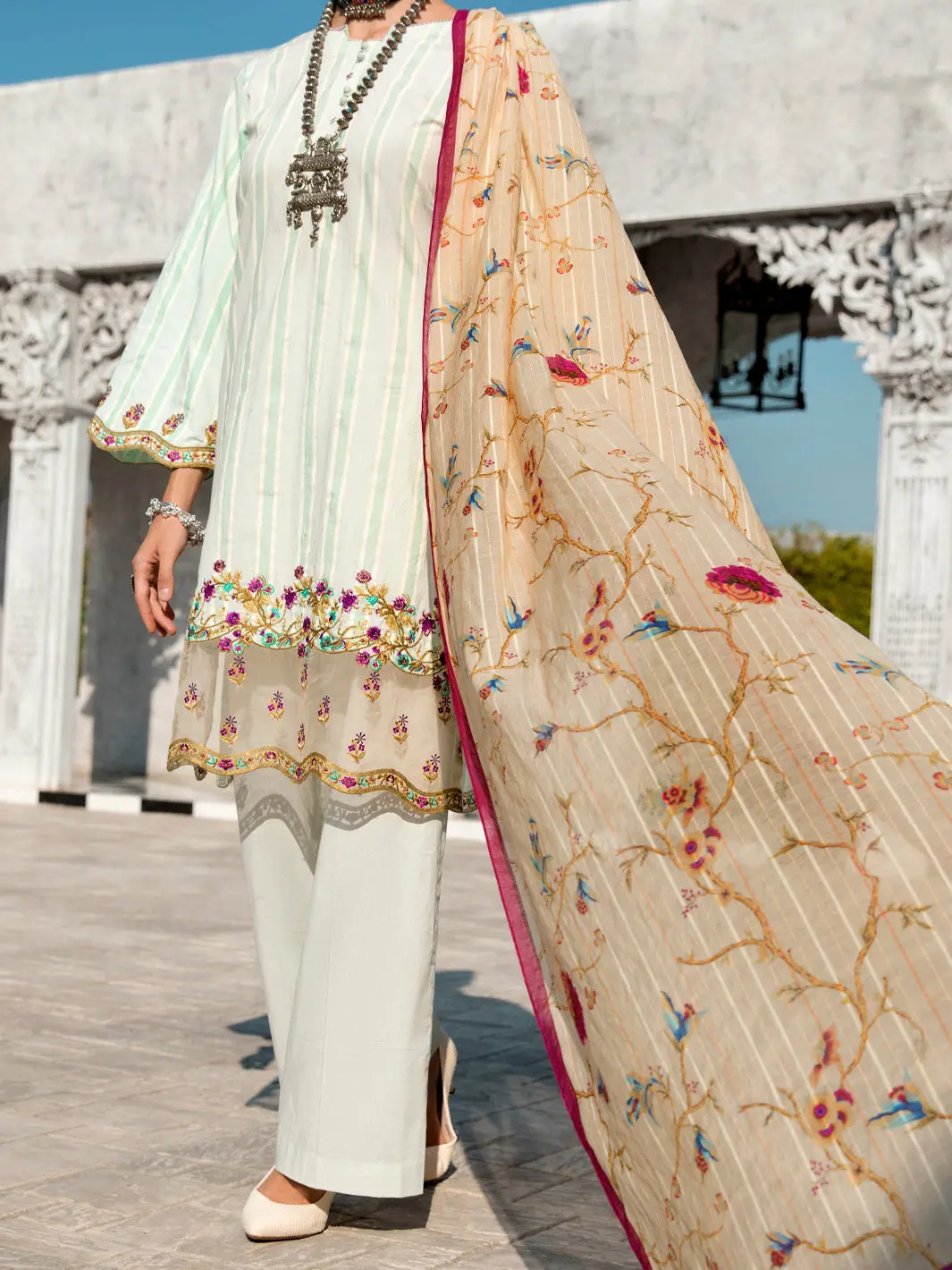 Mint Green Self-Jacquard 3Pc Unstitched - Alp-3Ps-1255 1