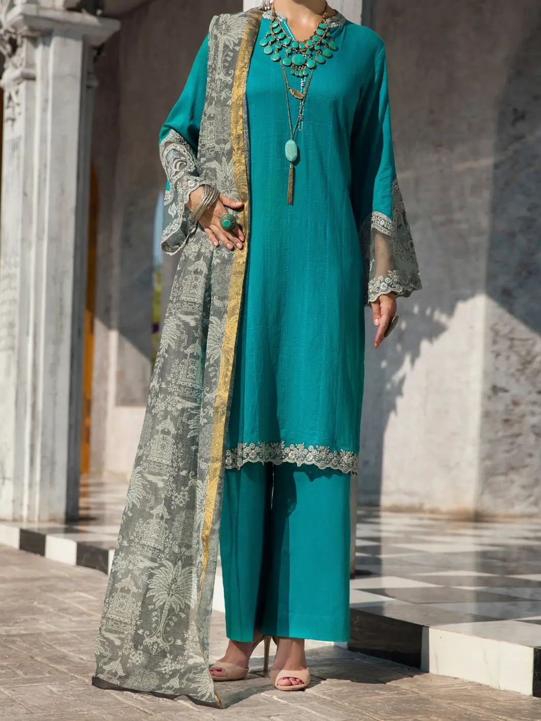 Sea Blue Nino Kara 3Pc Stitched - Alp-3Ps-1256 1