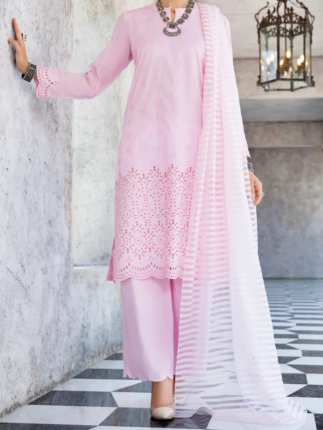 Pink Schiffli Lawn 3Pc Unstitched - Alp-3Ps-1257 1