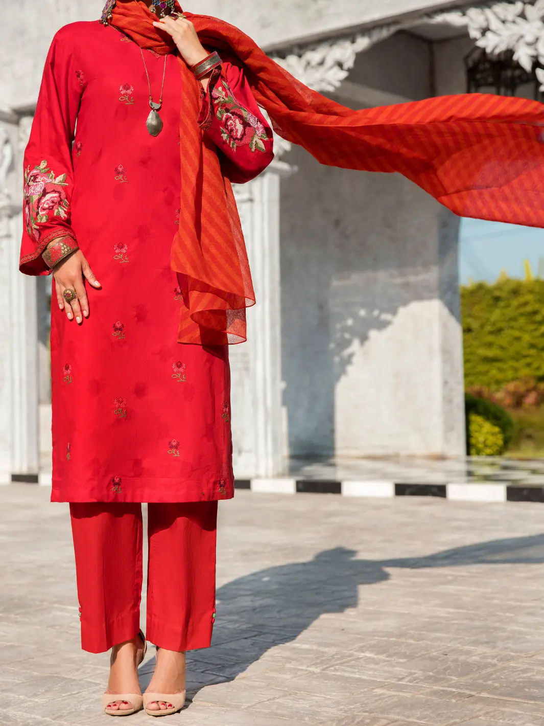 Red Self-Jacquard 3Pc Stitched - Alp-3Ps-1260 1