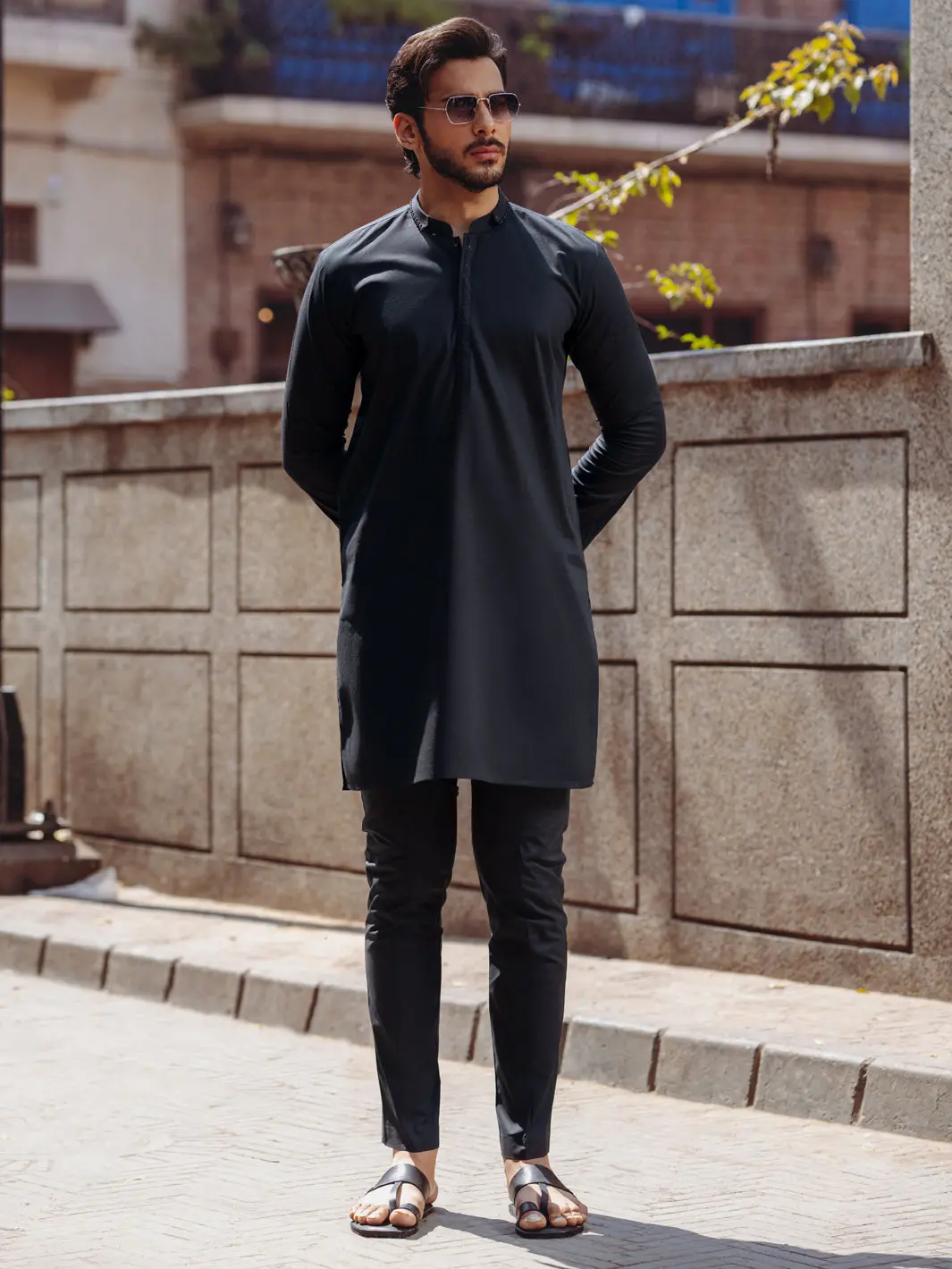 Black Cotton Kurta - Al-K-1264B 1