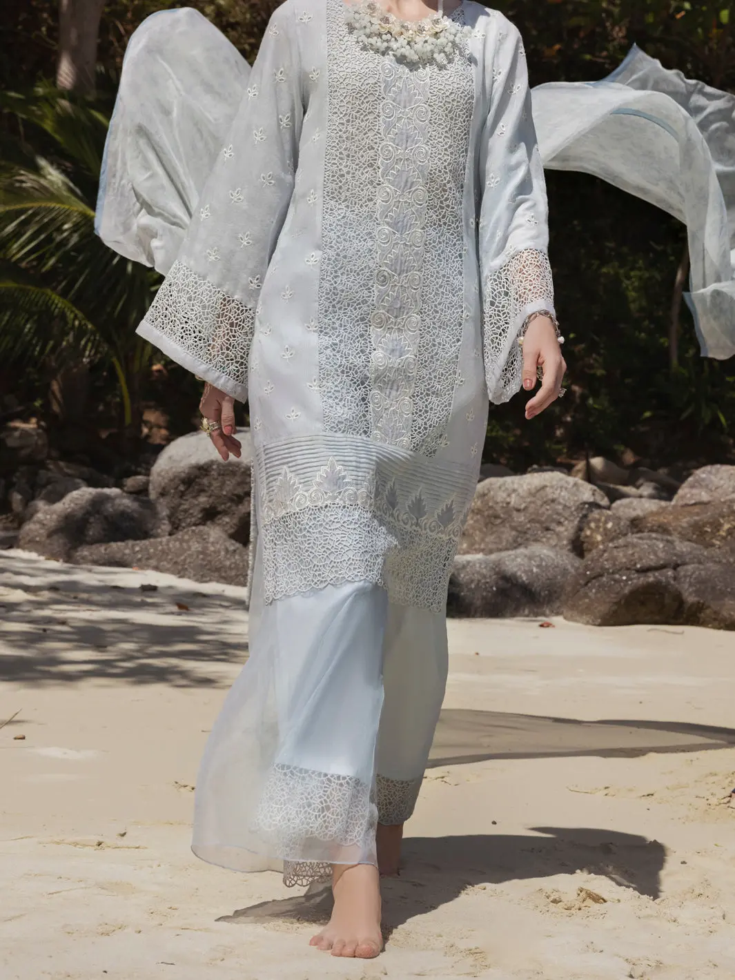 Light Grey Khaddi Net 3Pc Unstitched - Alp-3Ps-1273 1