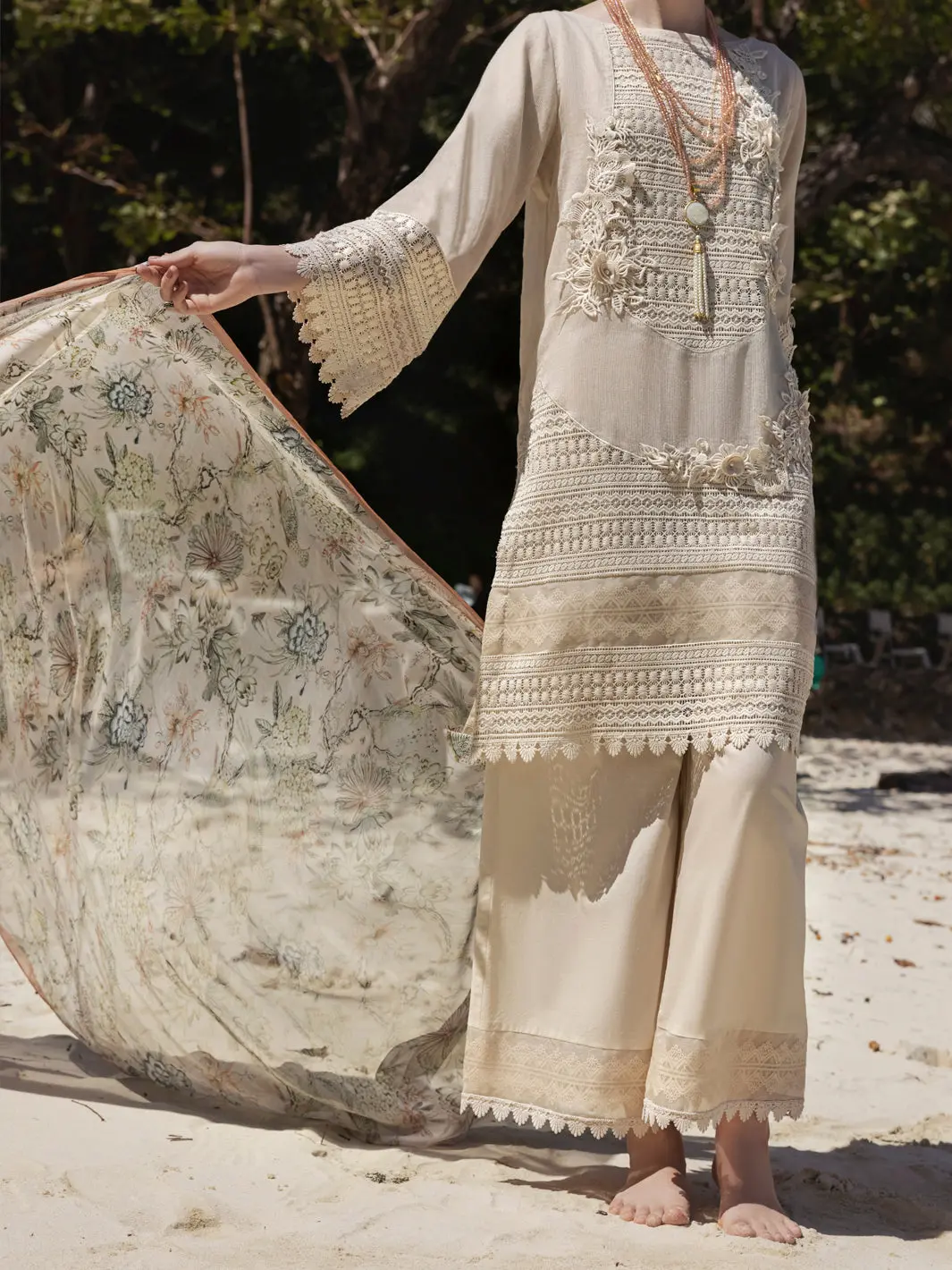 Beige Khaddi Net 3Pc Stitched - Alp-3Ps-1274 1