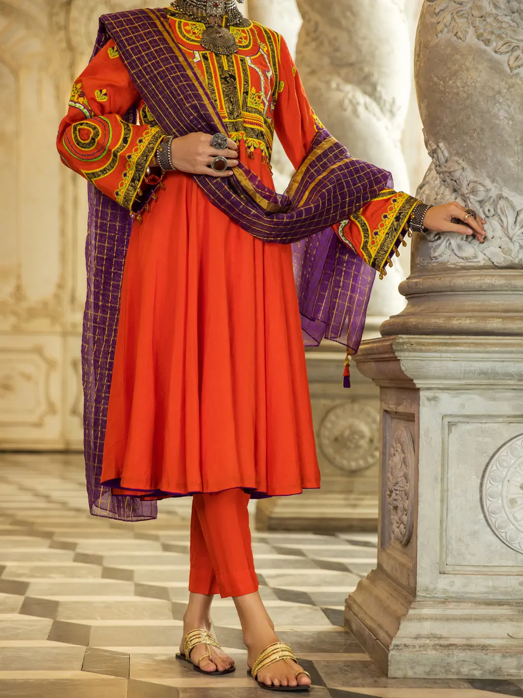 Orange Raw Silk 3Pc Stitched - Alp-3Ps-1275 1