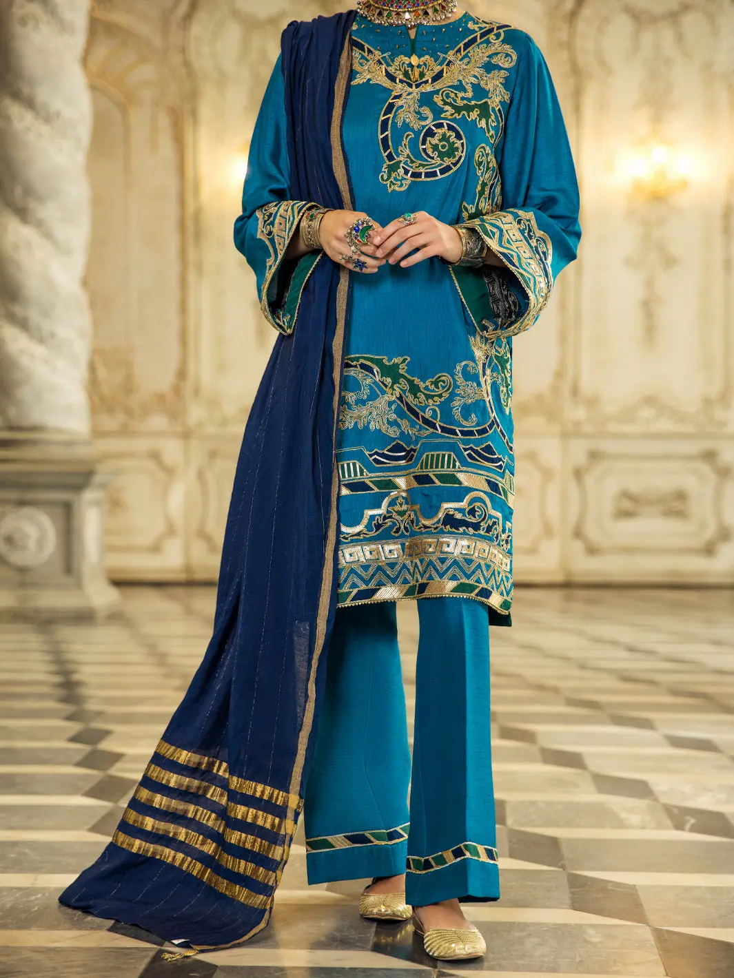 Blue Raw Silk 3Pc Stitched - Alp-3Ps-1279 1