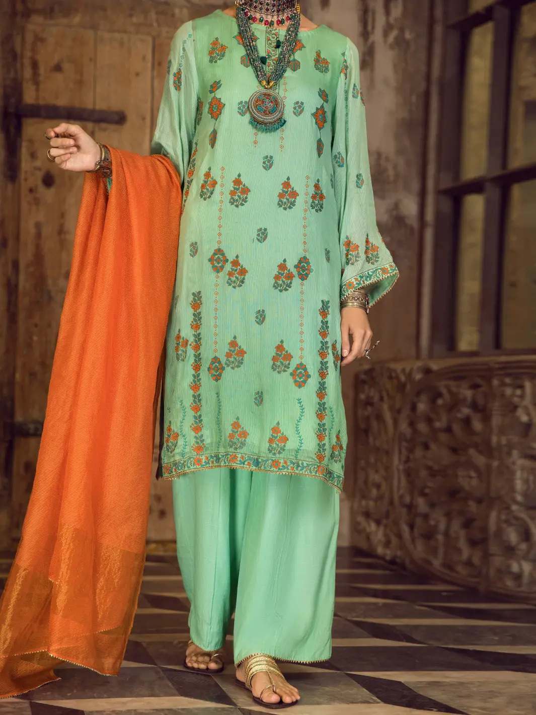 Sea Green Khaddi Silk 3Pc Stitched - Alp-3Ps-1283 1