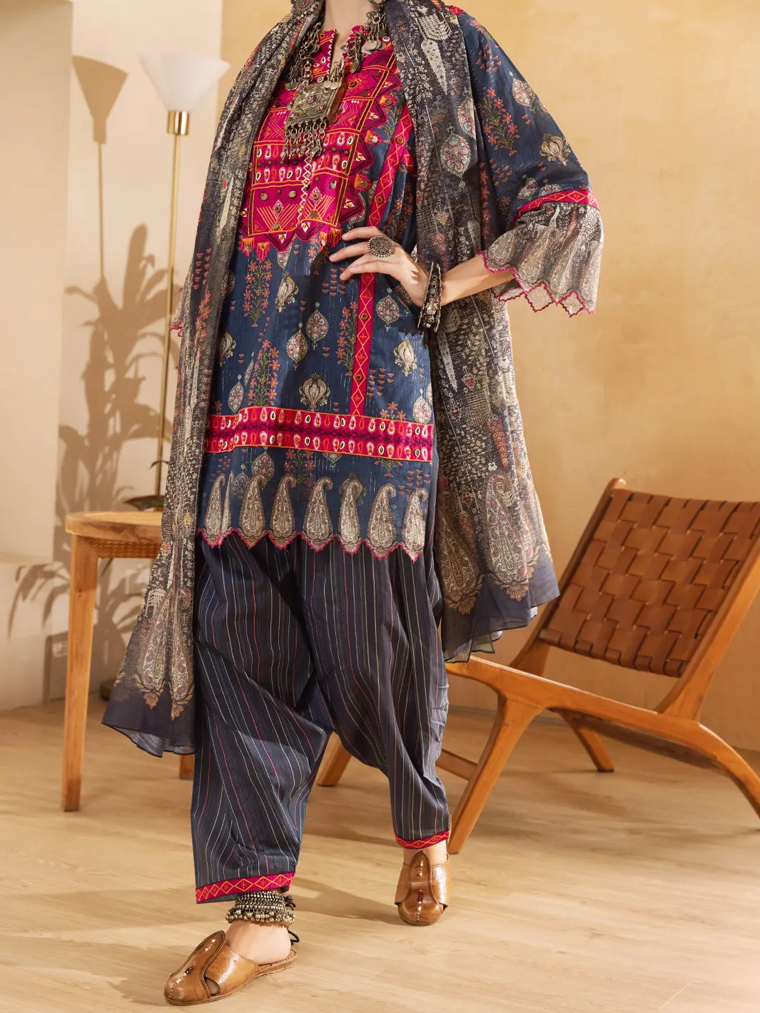 Blue Hand-Woven Lurex 3Pc Stitched - Alp-3Ps-1303 1
