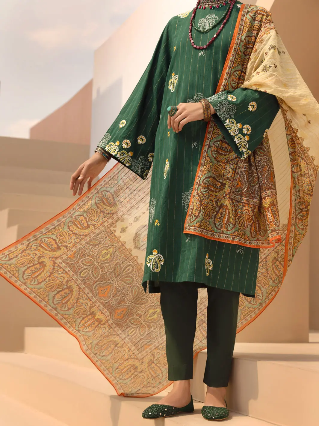 Dark Green Dobby 3Pc Unstitched - Alp-3Ps-1311 1