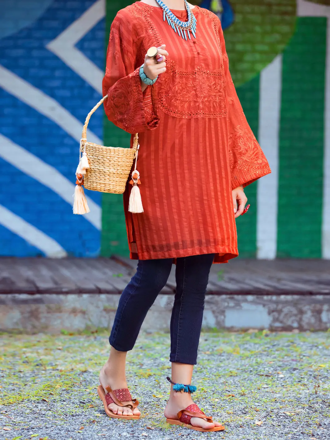 Rust Khaddi Net Tunic - Alp-Lk-1351 1