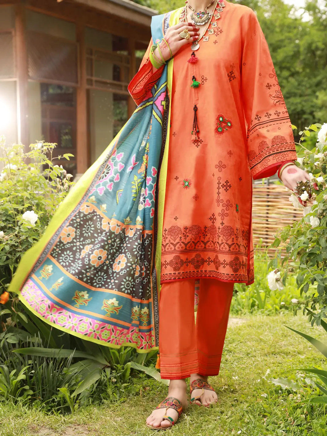Orange Jacquard 3Pc Unstitched - Alp-3Ps-1384 1