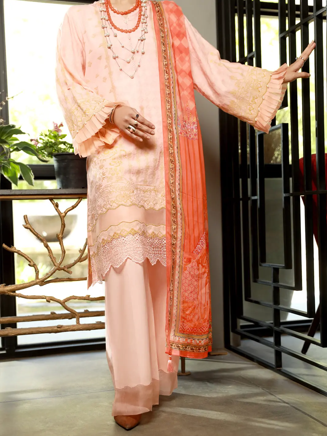 Pink Jacquard 3Pc Stitched - Alp-3Ps-1393 1
