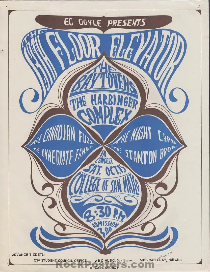 Auction - 13Th Floor Elevators - 1966 Handbill - San Mateo - Excellent 1