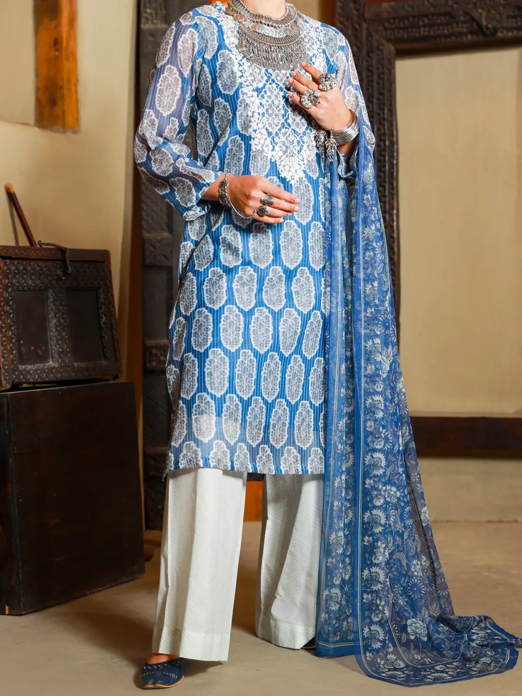Blue Jacquard 3Pc Stitched - Alp-3Ps-1417 1