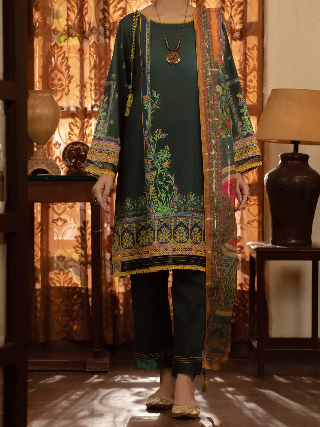 Dark Green Jacquard 3Pc Unstitched - Alp-3Ps-1428 1