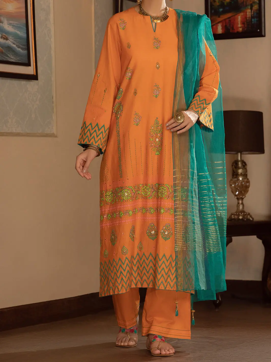 Orange Cambric 3Pc Stitched - Alp-3Ps-1430 1