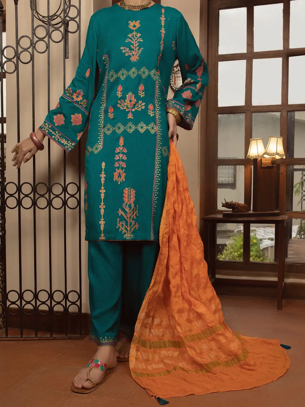 Turquoise Raw Silk 3Pc Stitched - Alp-3Ps-1432 1