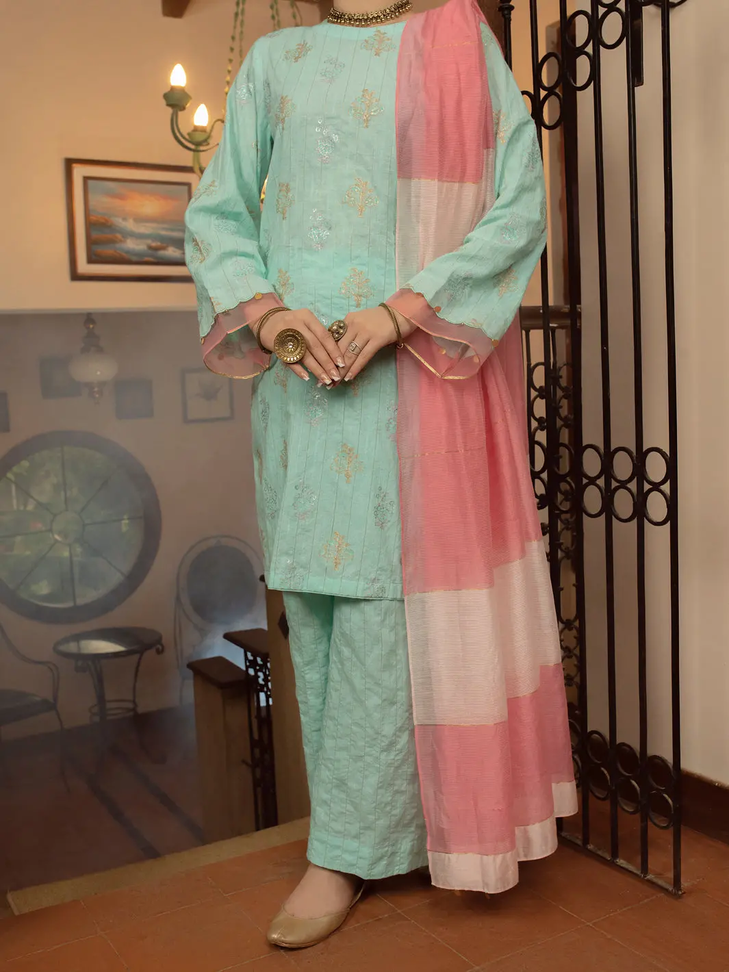 Ice Blue Jacquard 3Pc Stitched - Alp-3Ps-1433 1