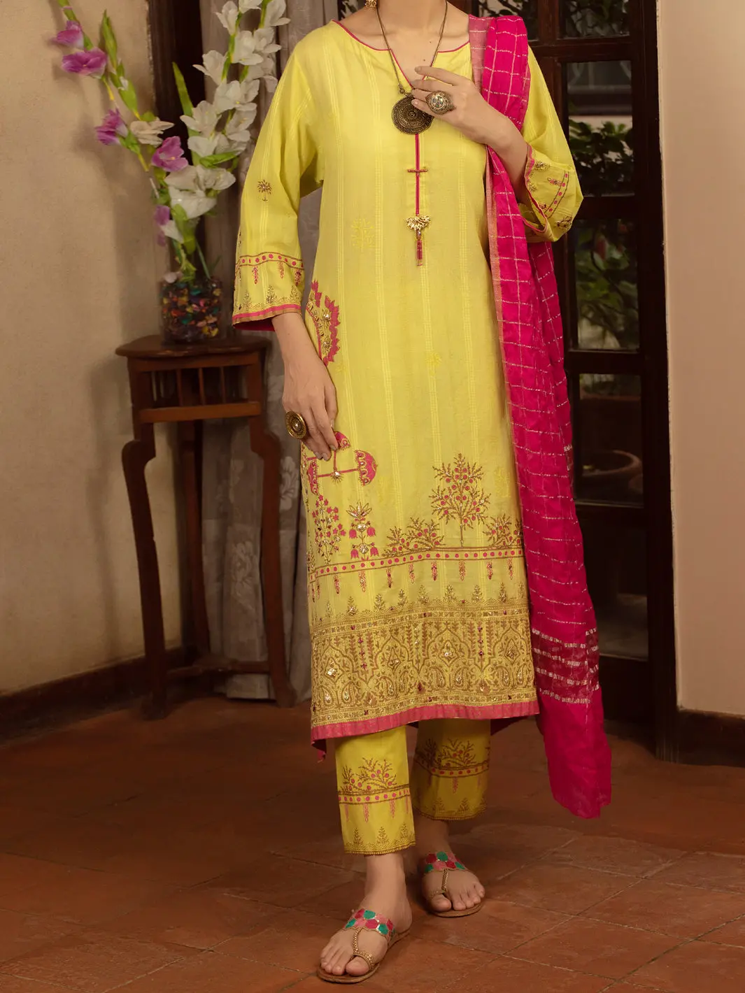 Lime Green Jacquard 3Pc Stitched - Alp-3Ps-1434 1