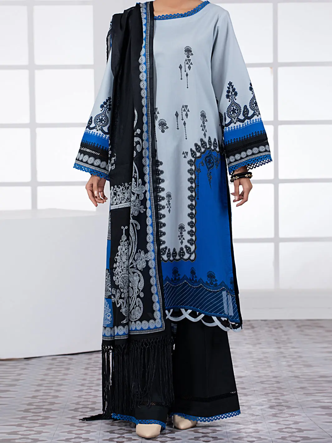 Ice Blue Lawn 2Pc Unstitched - Alp-2Ps-1448B 1