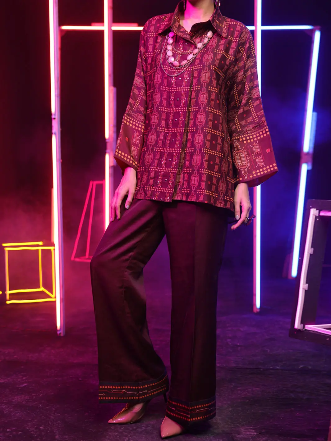 Maroon Satin 2Pc Stitched - Alp-2Ps-Lks-1457 1