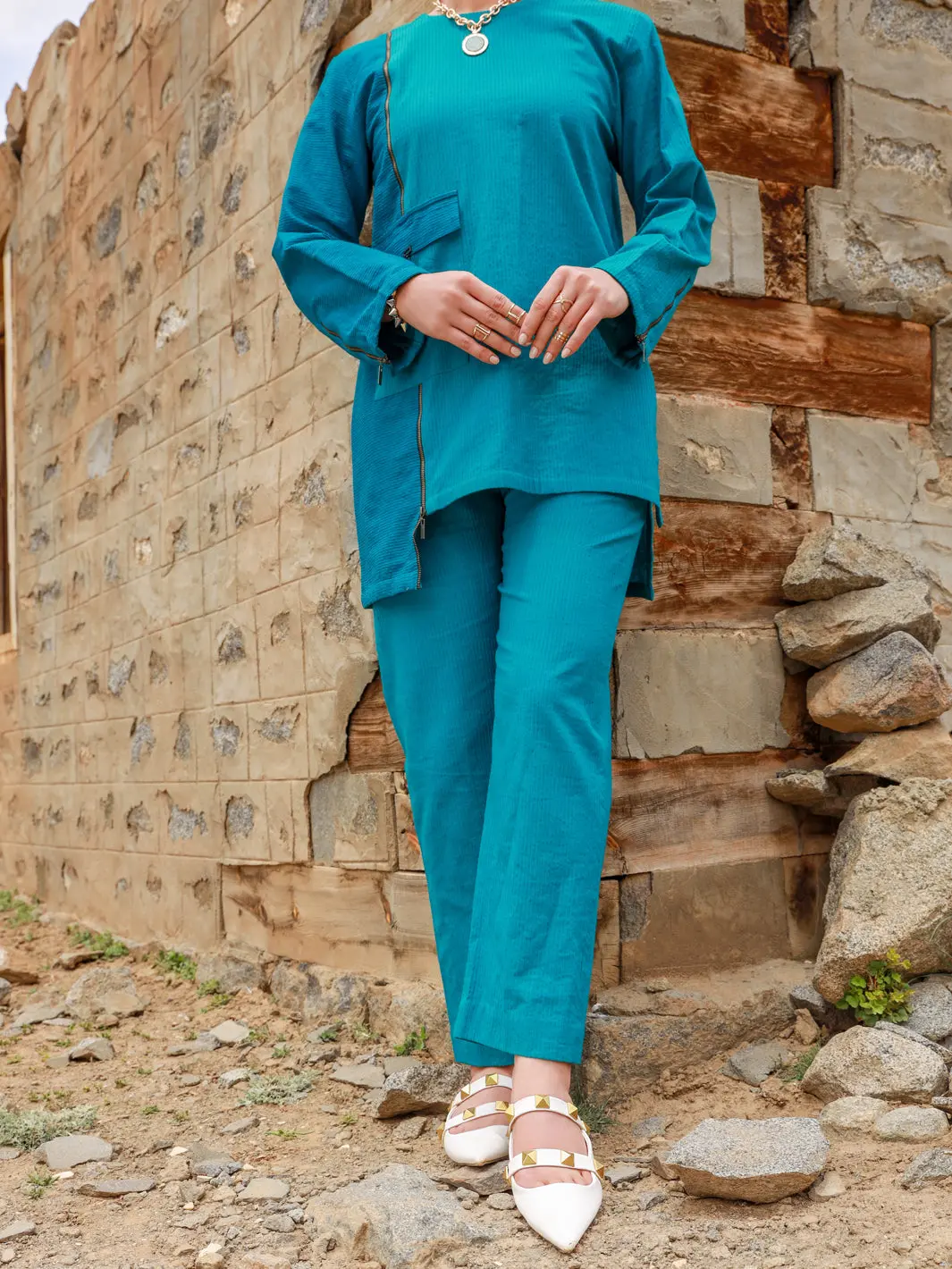 Turquoise Dobby 2Pc Stitched - Alp-2Ps-Lks-1464 1