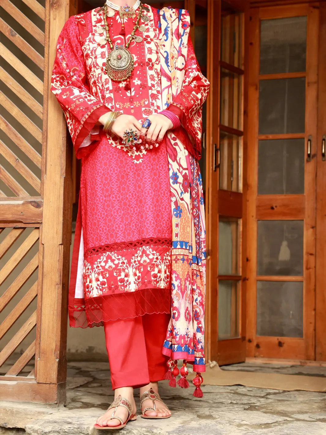 Red Lawn 3Pc Unstitched - Alp-3Ps-1477 1