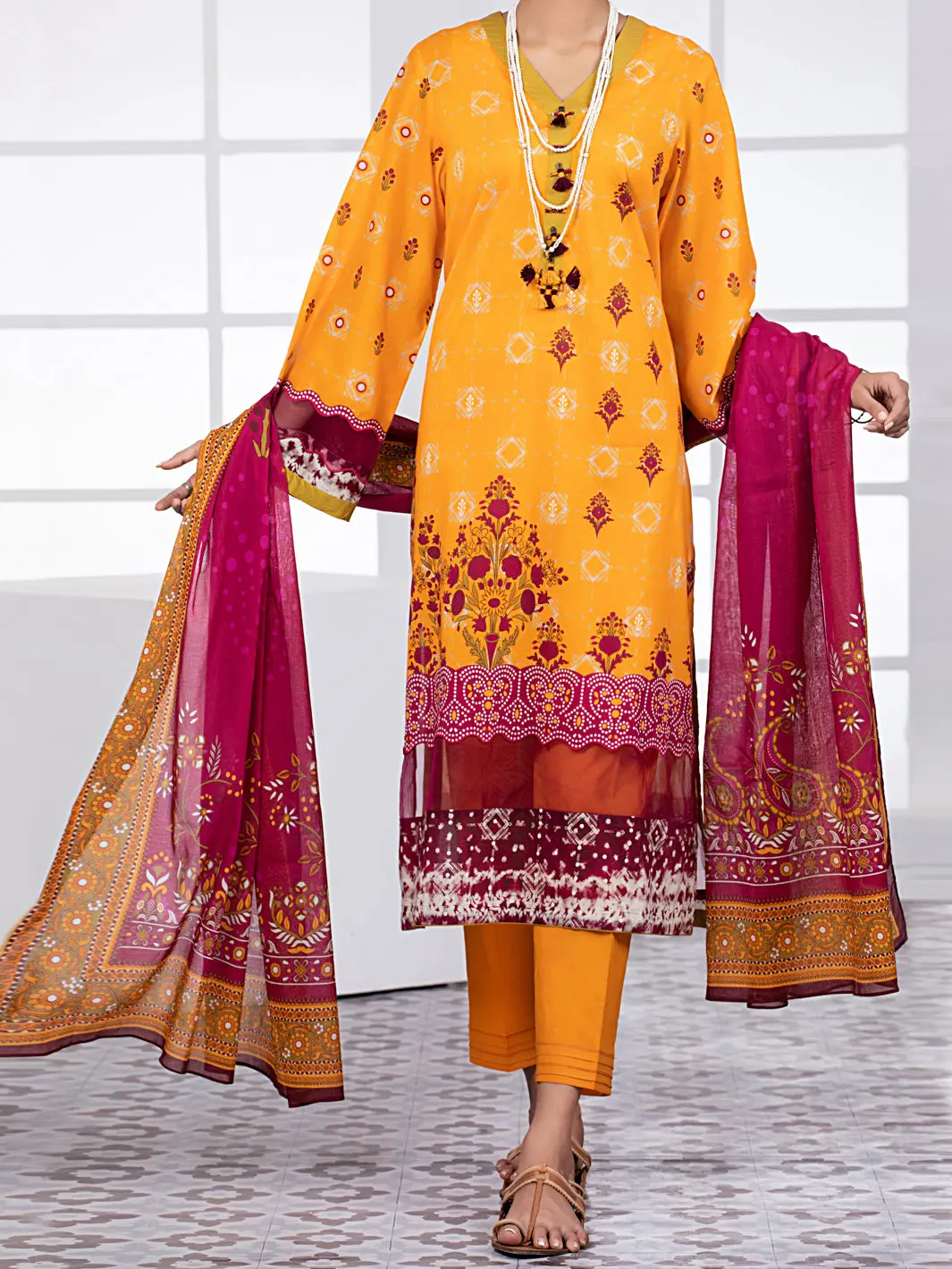 Yellow Lawn 3Pc Unstitched - Alp-3Ps-1479 1