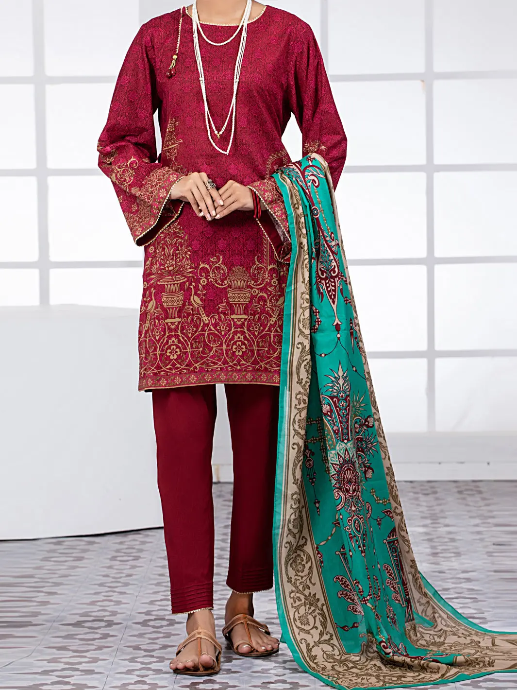 Red Lawn 3Pc Unstitched - Alp-3Ps-1482 1