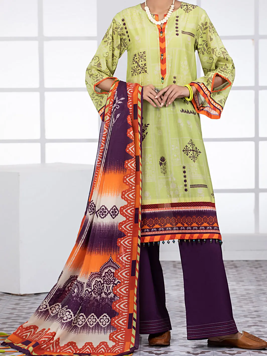 Lime Green Lawn 3Pc Unstitched - Alp-3Ps-1486 1