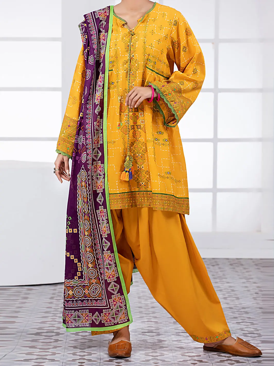 Yellow Lawn 3Pc Unstitched - Alp-3Ps-1492 1