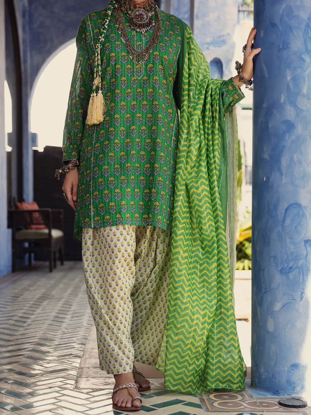 Green Dobby Jacquard 3Pc Unstitched - Alp-3Ps-1502 1