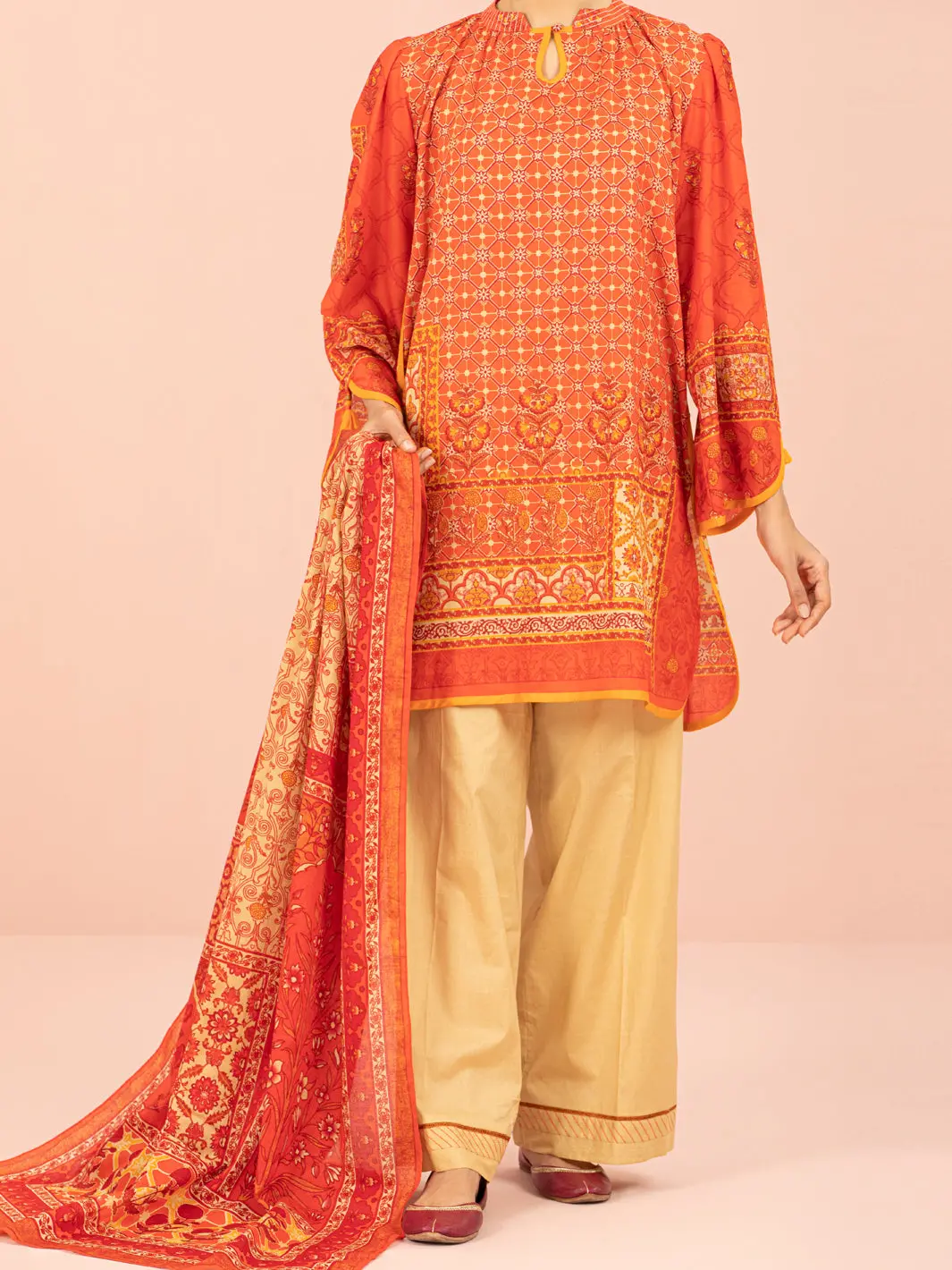 Orange Lawn 3Pc Unstitched - Alp-3Ps-1549 1