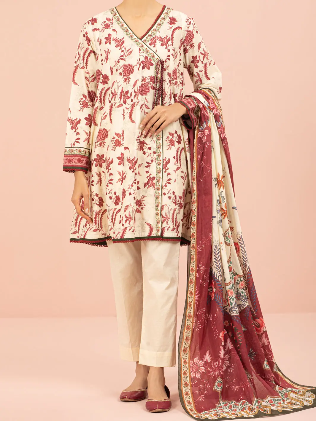 Cream 2Pc Unstitched - Alp-2Ps-1558 1