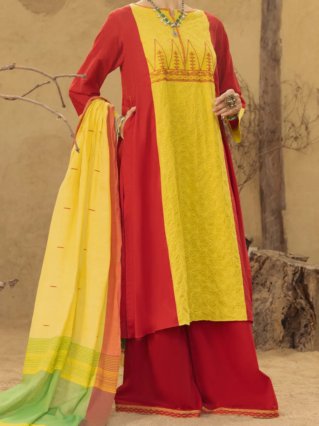 Red-Yellow 3Pc Unstitched - Alp-3Ps-1581 1