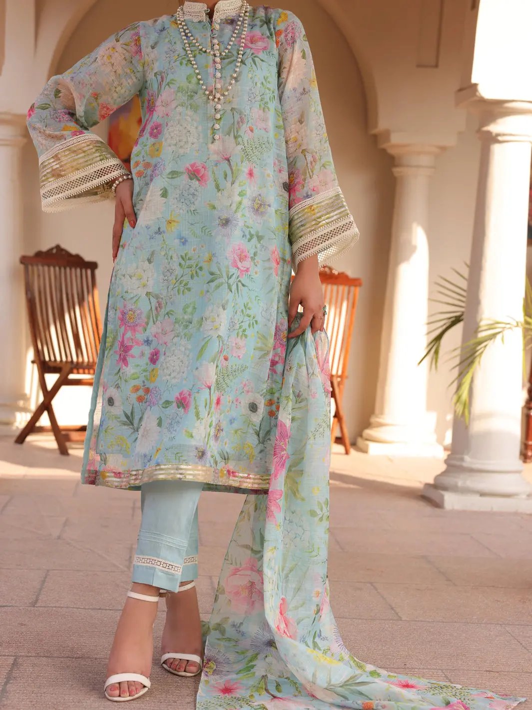 Sage Green Poly Slub 3Pc Stitched - Alp-3Ps-1614 1