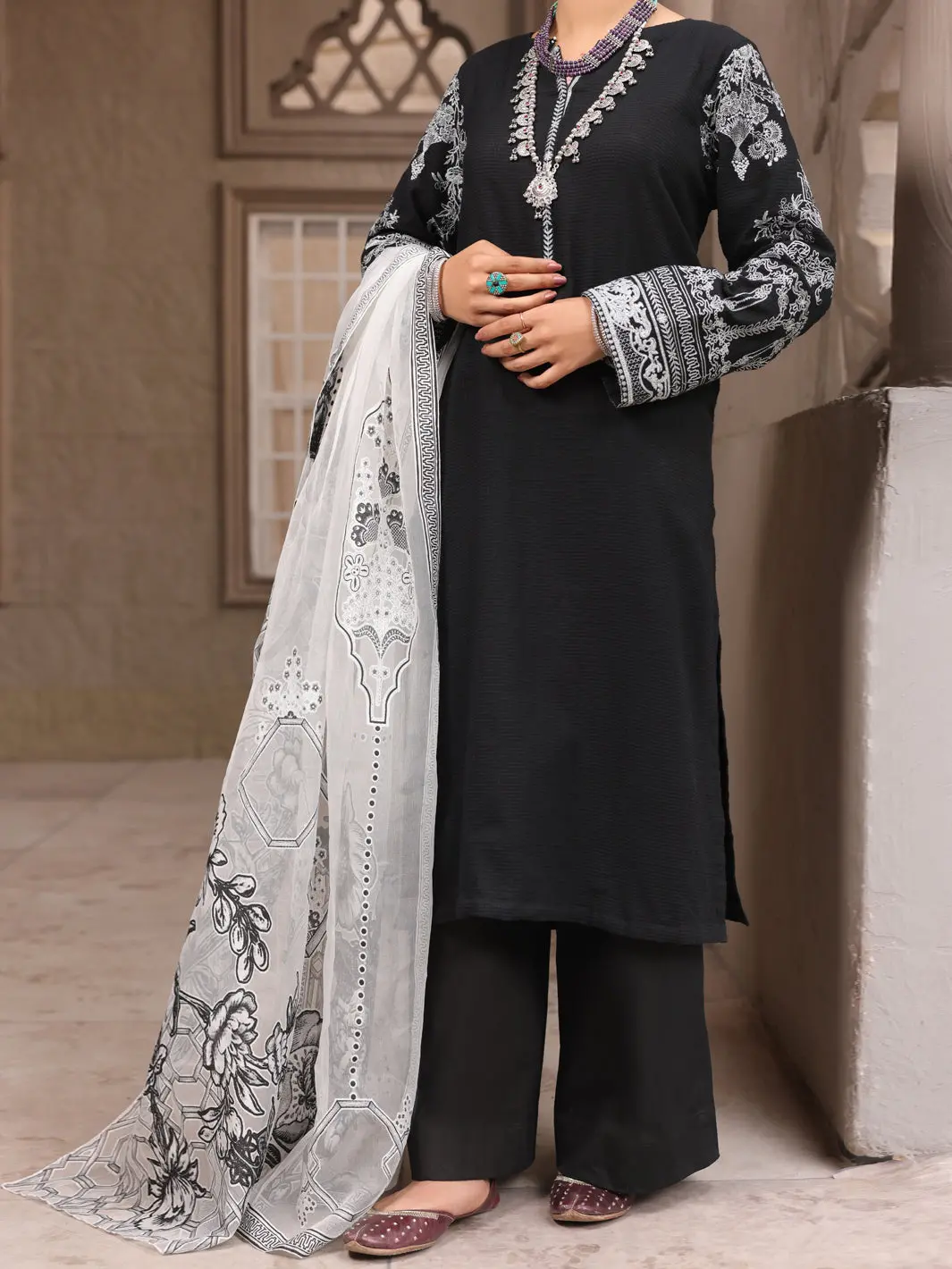 Black Square Dobby 3Pc Stitched - Alp-3Ps-1635 1