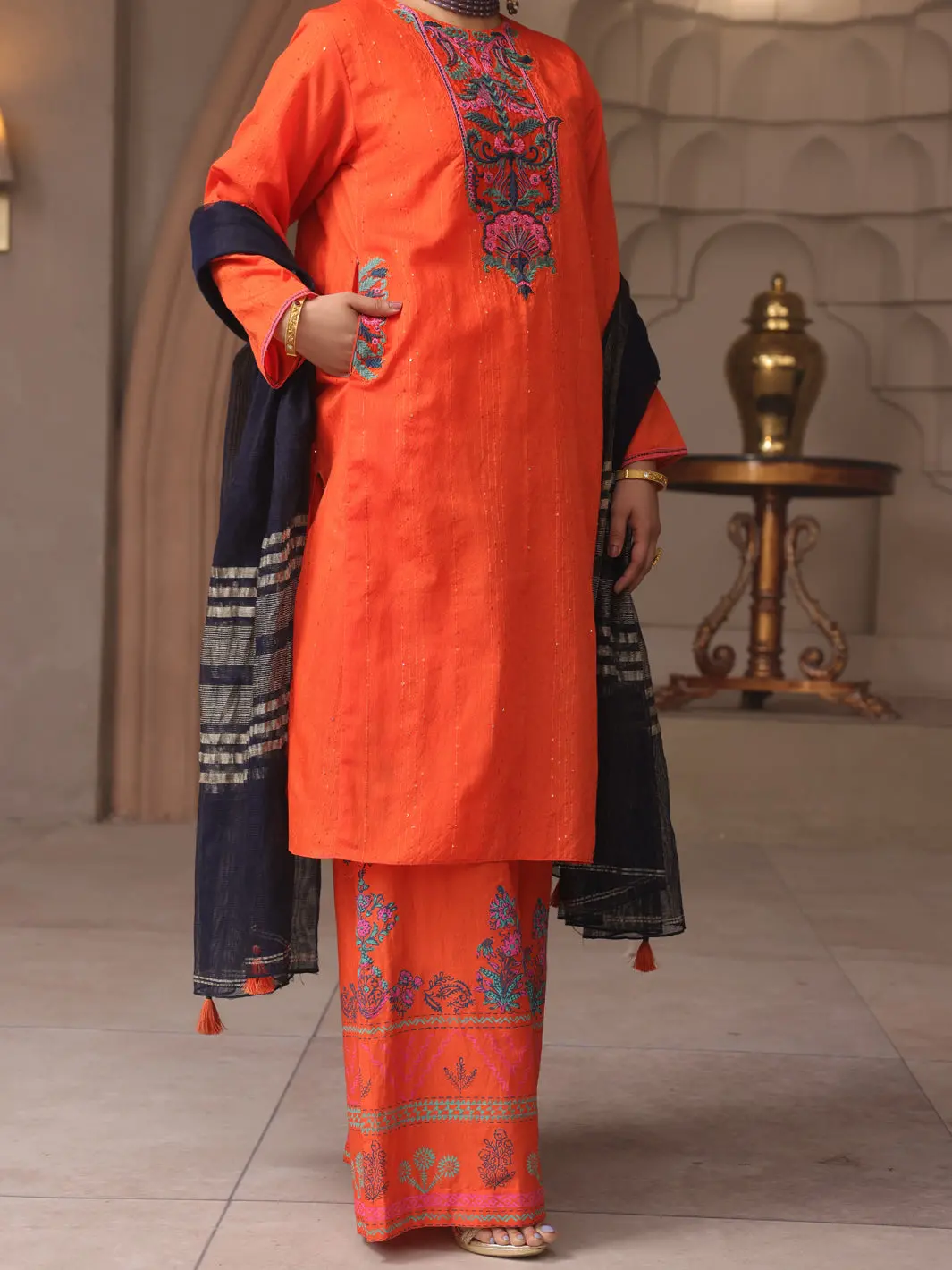 Orange 3Pc Unstitched - Alp-3Ps-1643 1