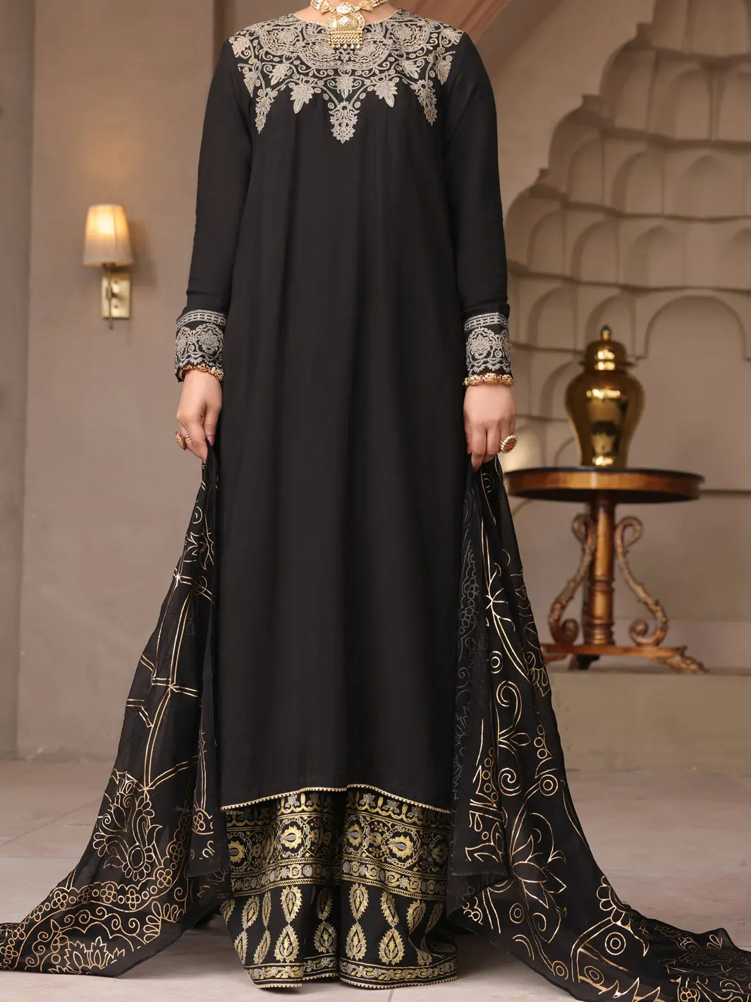 Black Viscose 3Pc Stitched - Alp-3Ps-1647 1