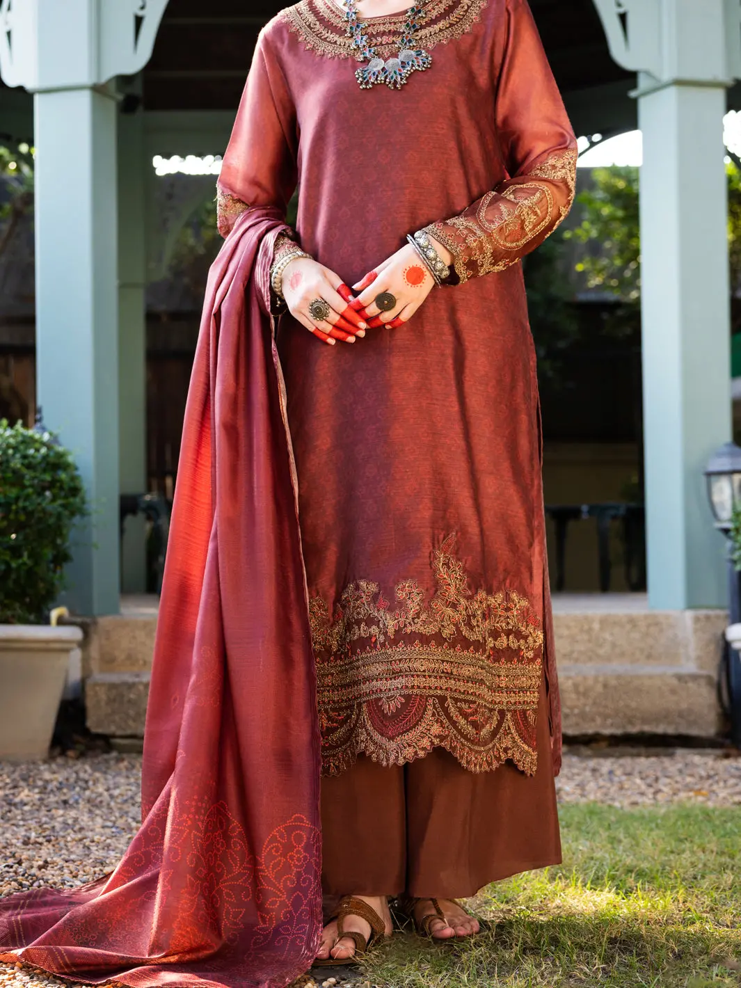 Maroon Salsa Silk 3Pc Stitched - Alp-3Ps-1657 1