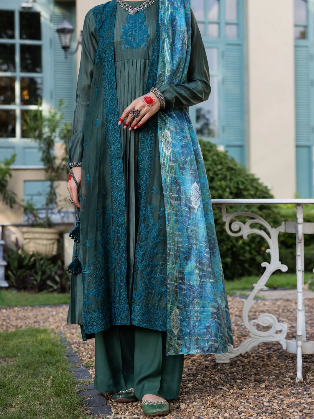 Mehndi Green Salsa Silk 3Pc Stitched - Alp-3Ps-1659 1