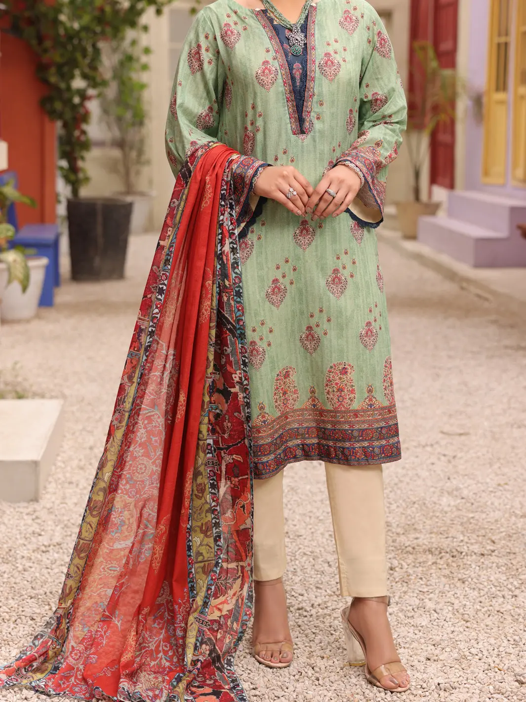 Pista Green 3Pc Unstitched - Alp-3Ps-1676 1