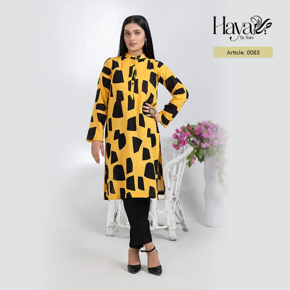 Yellow Black Print Kurti 1