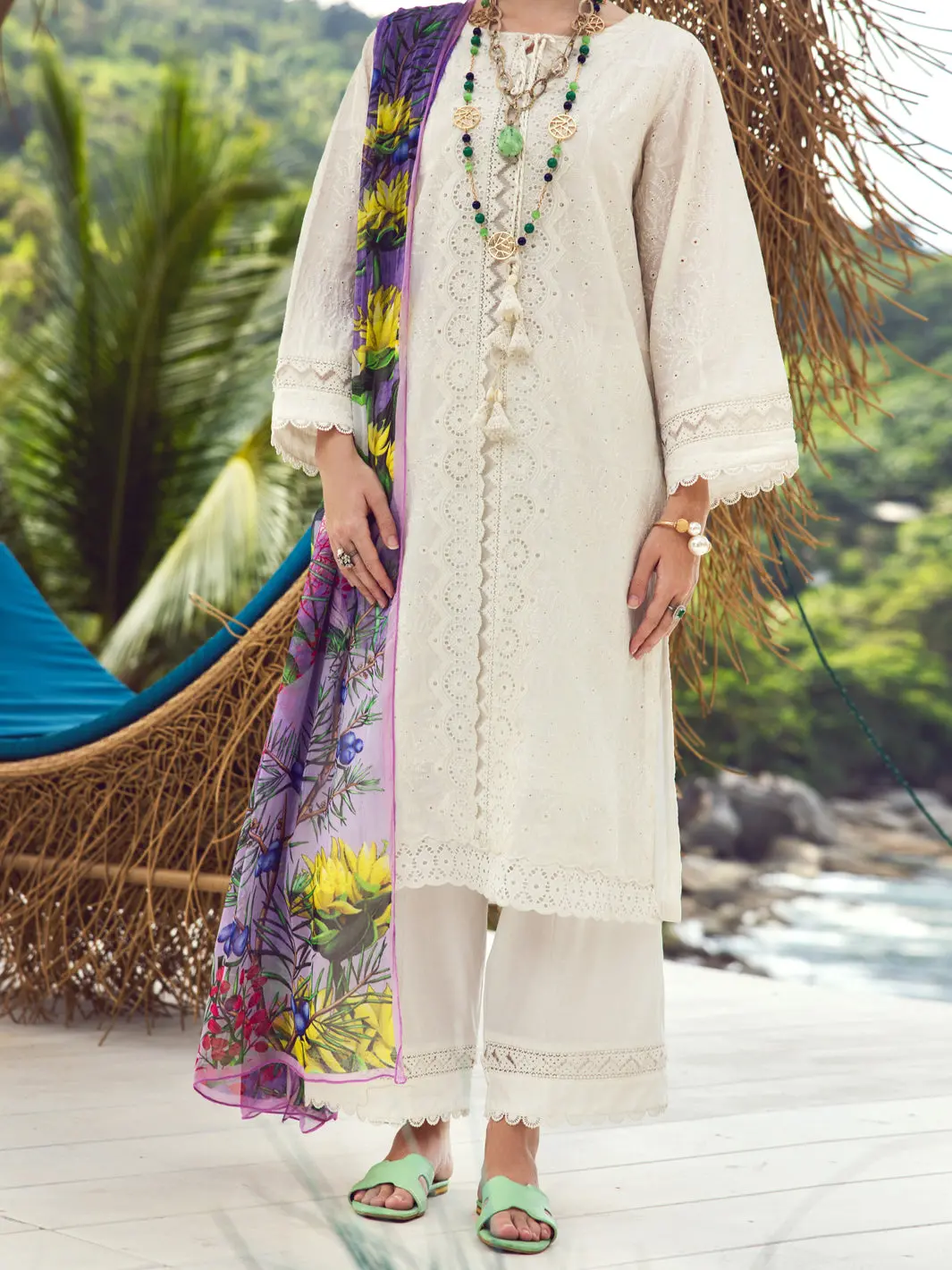 White Dyed Lawn 3Pc Stitched - Alp-3Ps-1730 1
